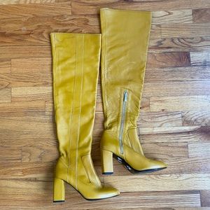Zara Trafaluc Mustard Knee High, Genuine Leather Boots